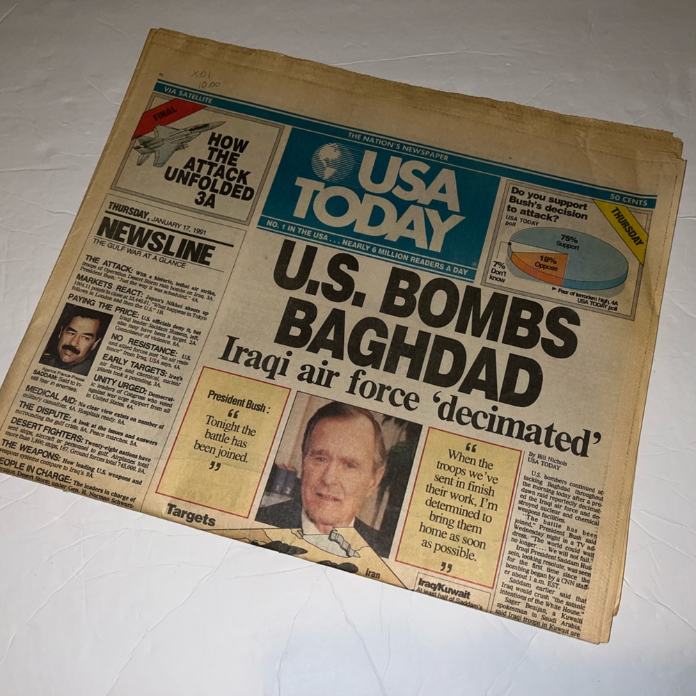 USA Today Full 1991 News Paper - United States & Baghdad